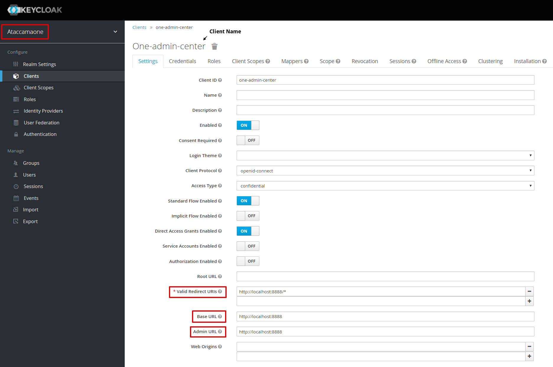Keycloak admin console