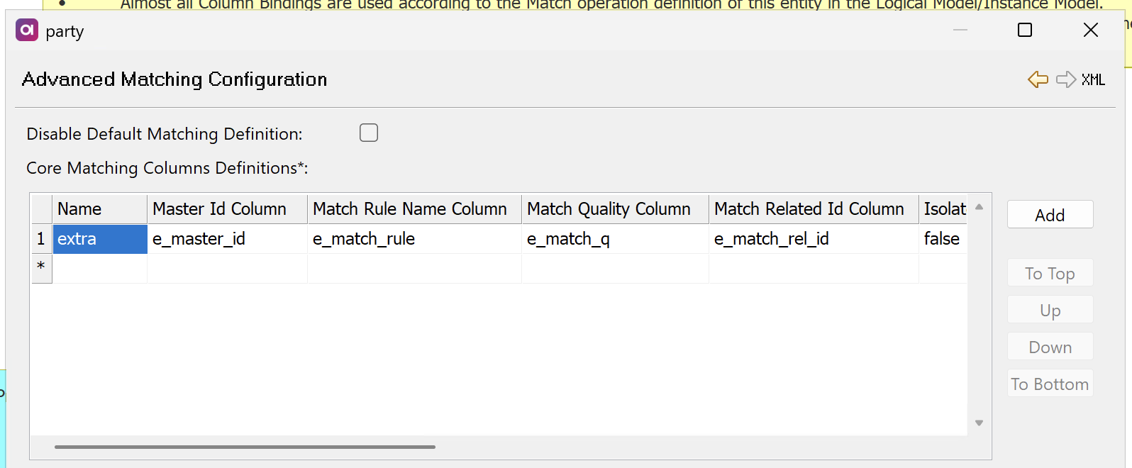 Advanced matching configuration - Map core matching columns
