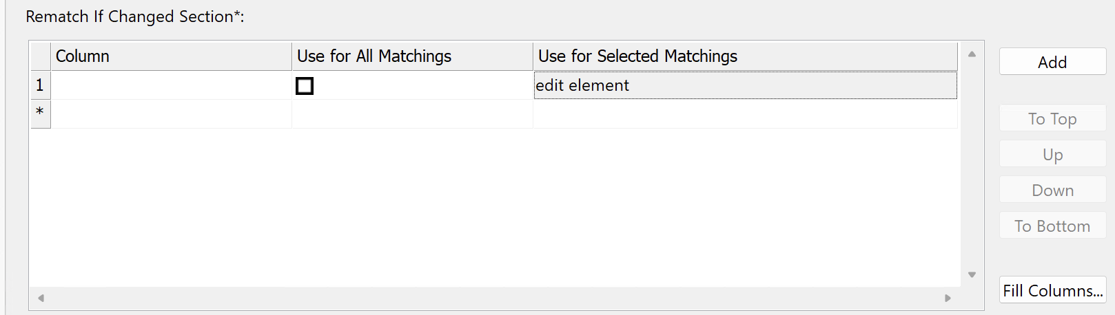 Advanced matching configuration - Rematch If Changed matchings node