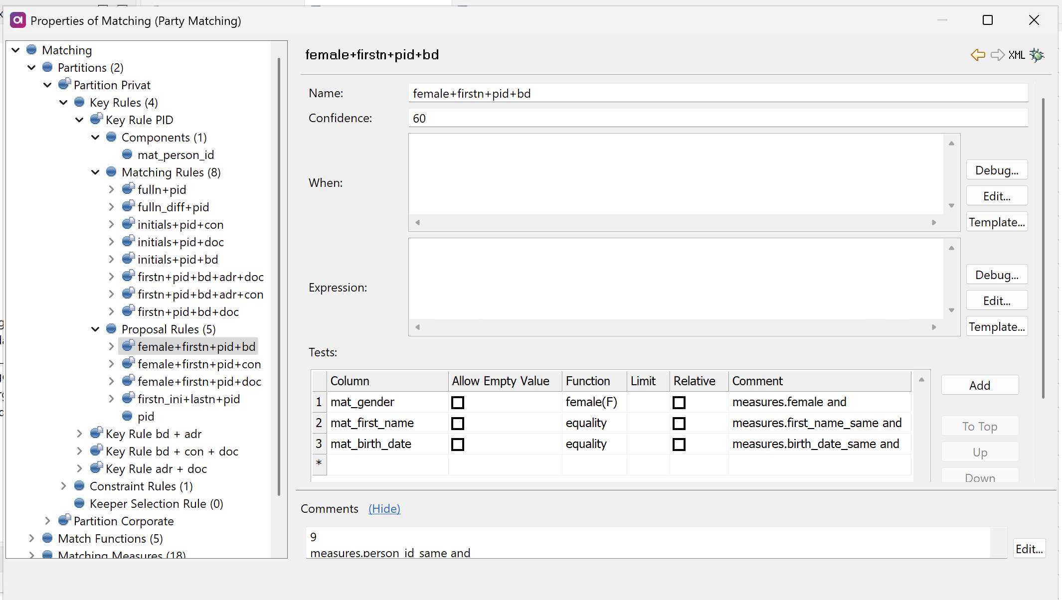 Matching step properties - Configure proposal rules