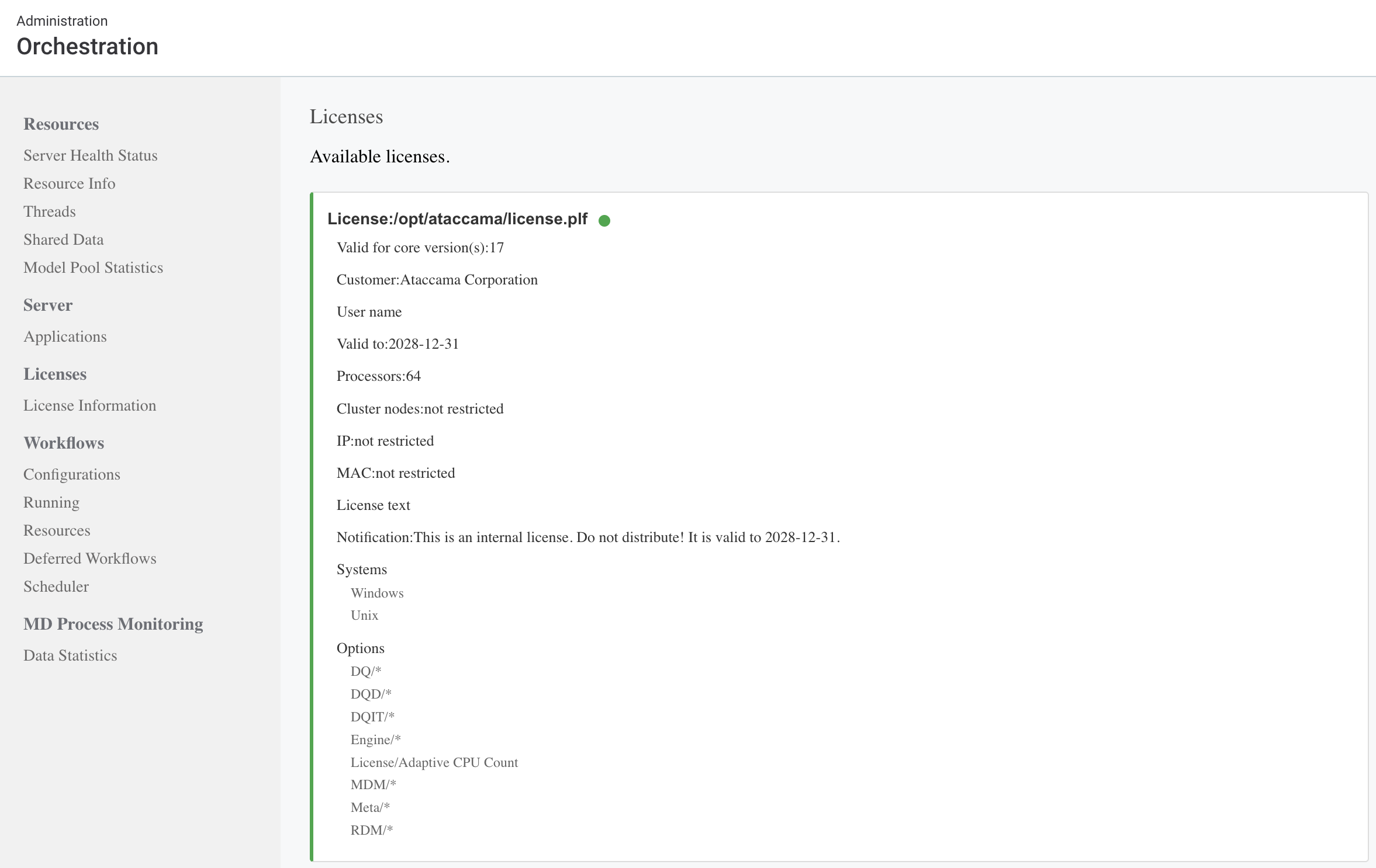 Licenses - License information