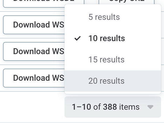 Customize number of items per page