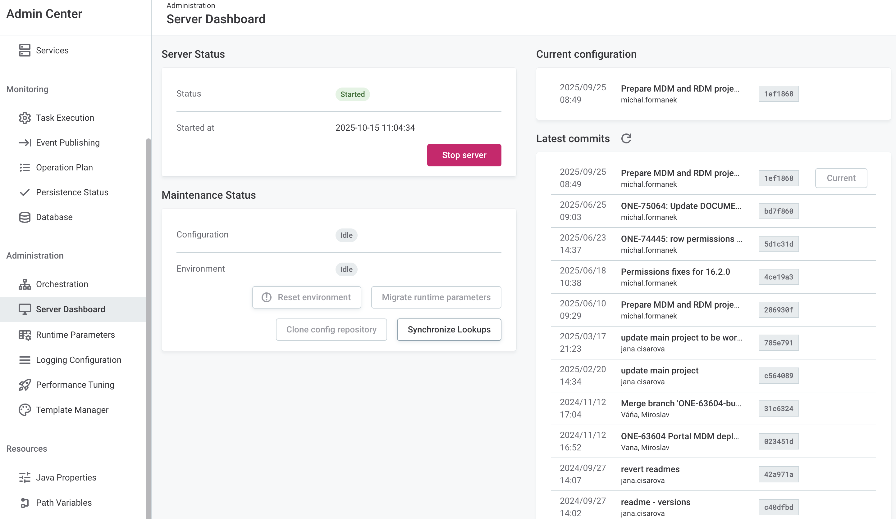 Server dashboard tab