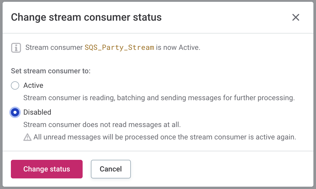 Stream consumers - Change status