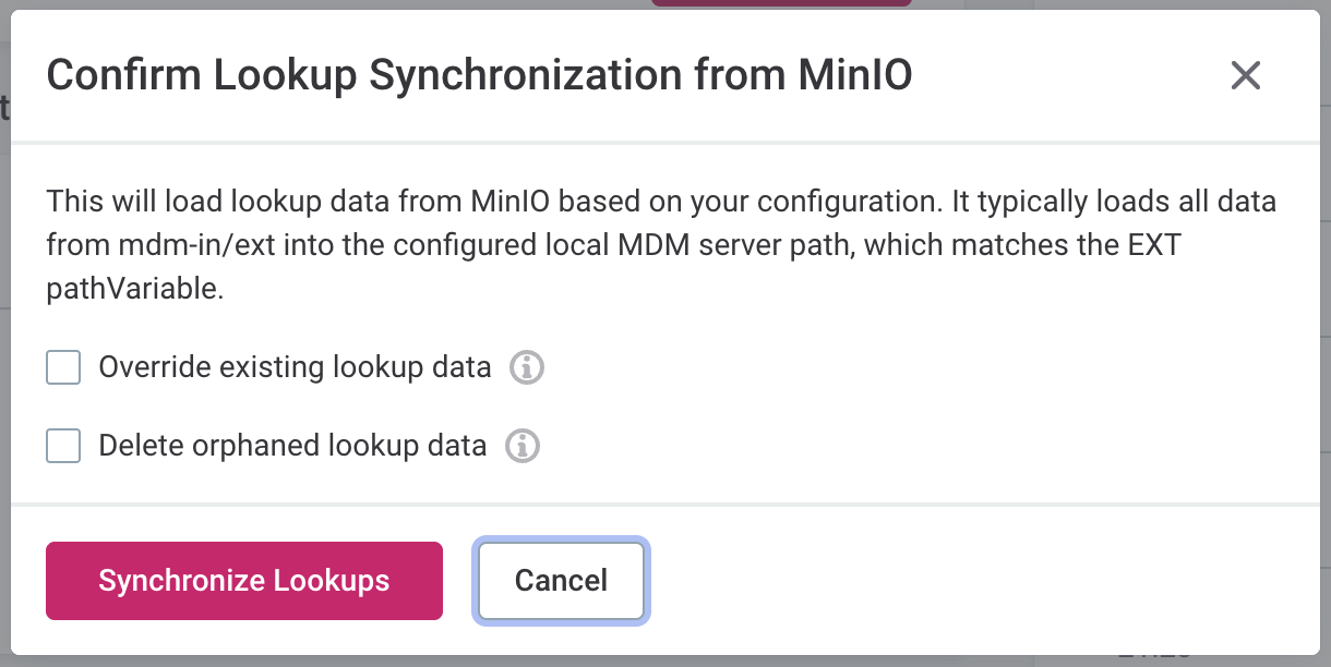 Synchronize lookups confirmation