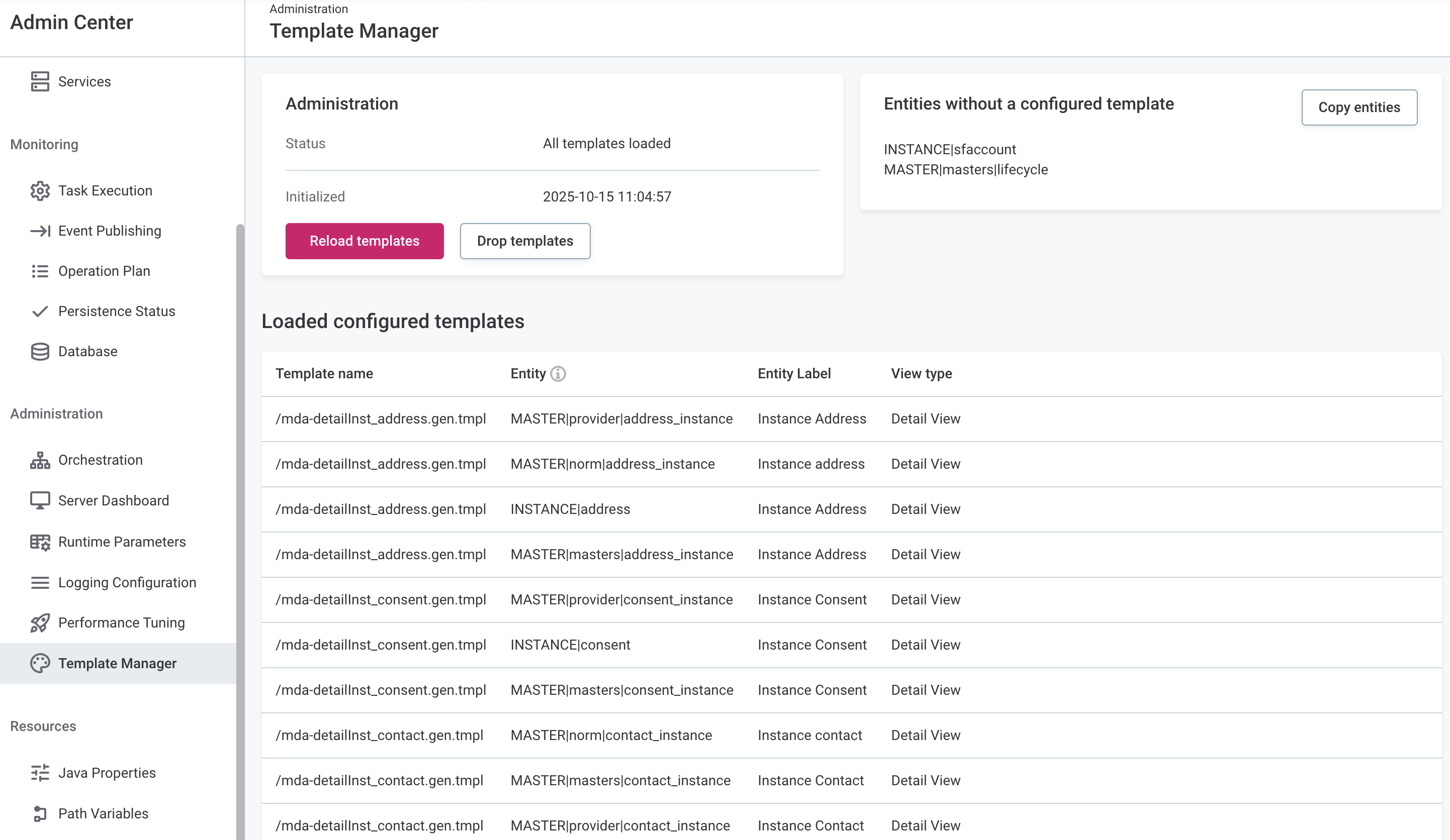 Template manager tab