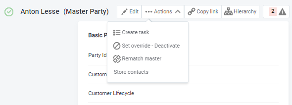 Create task option in record detail
