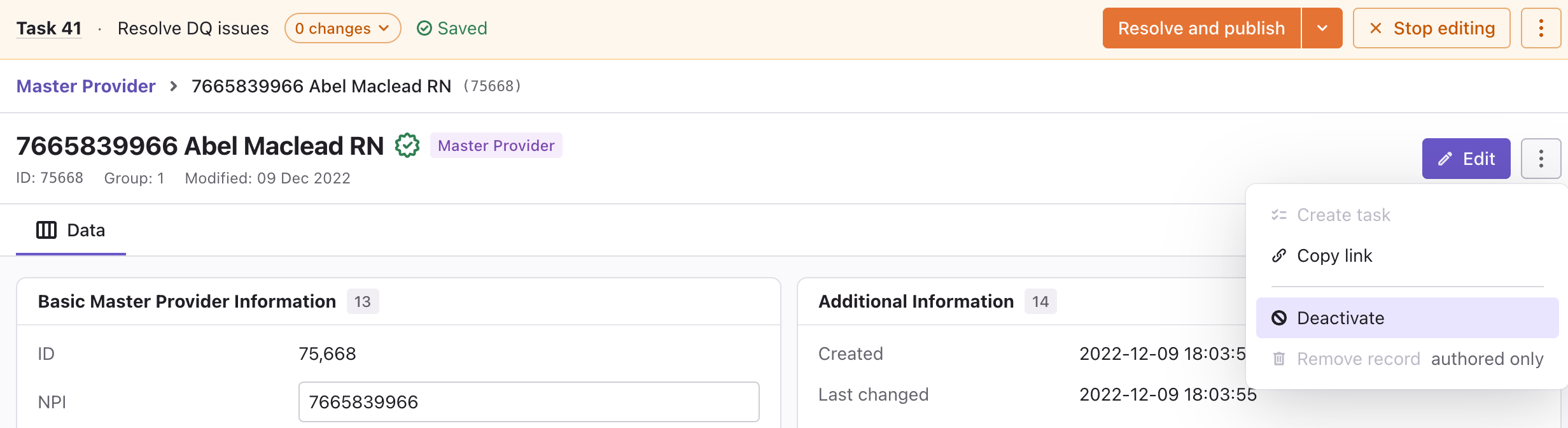 Deactivate in the three-dot menu