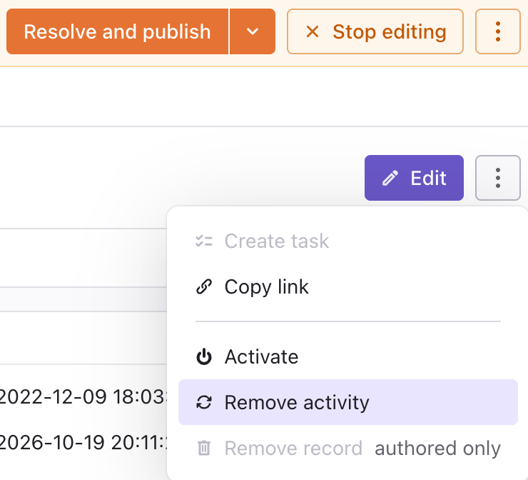 Remove activity in the three-dot menu