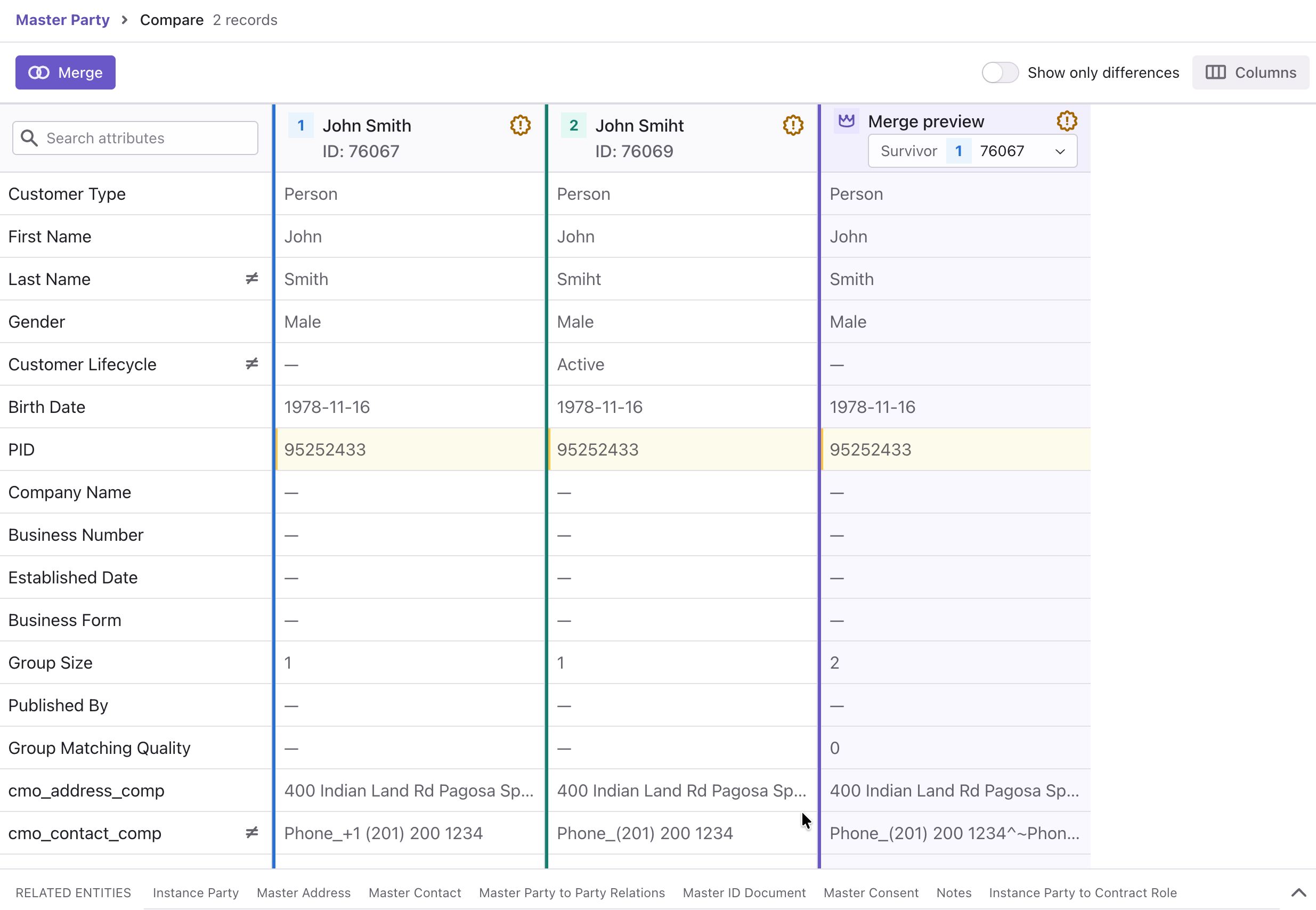 Merge preview in the compare view