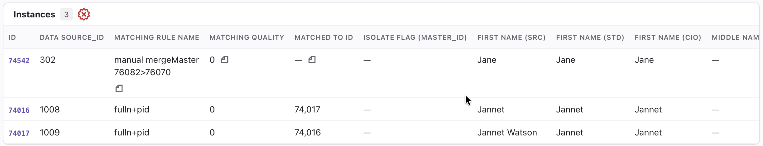 Instances of a master record
