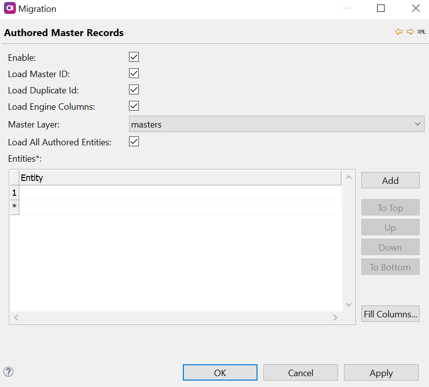 Authored master record settings tab