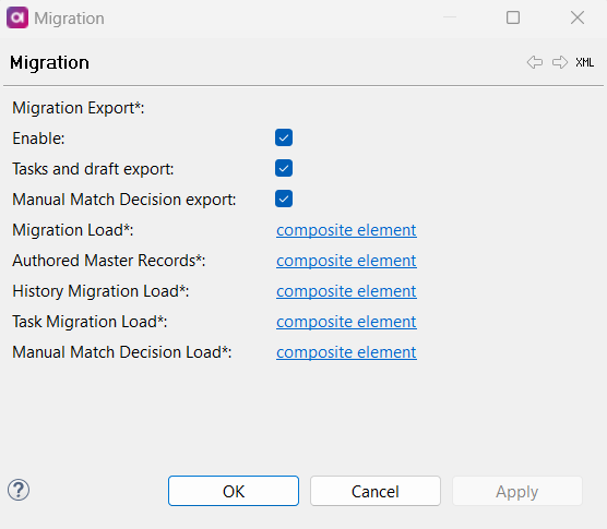 Migration settings tab