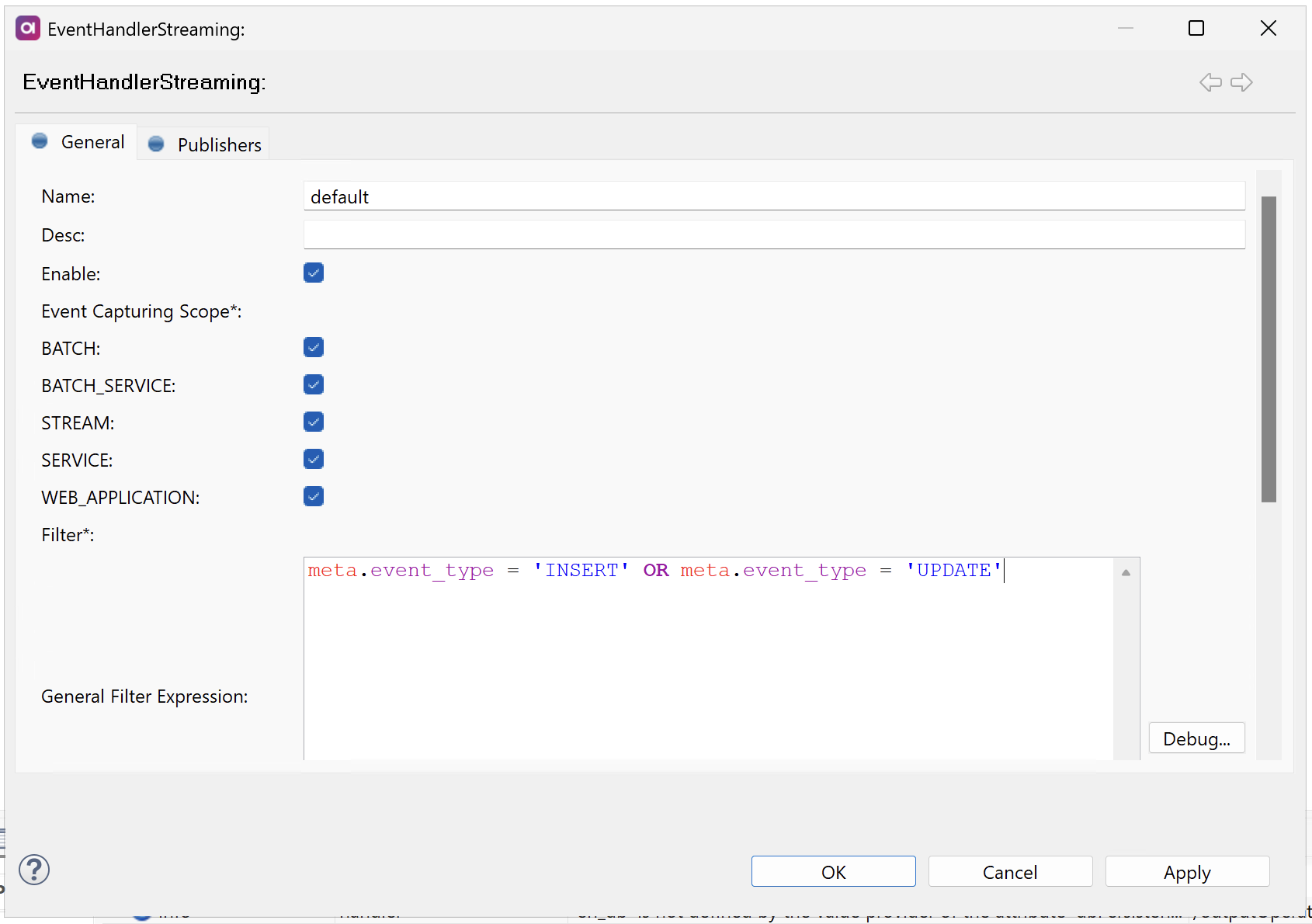 Streaming Event Handler - General settings