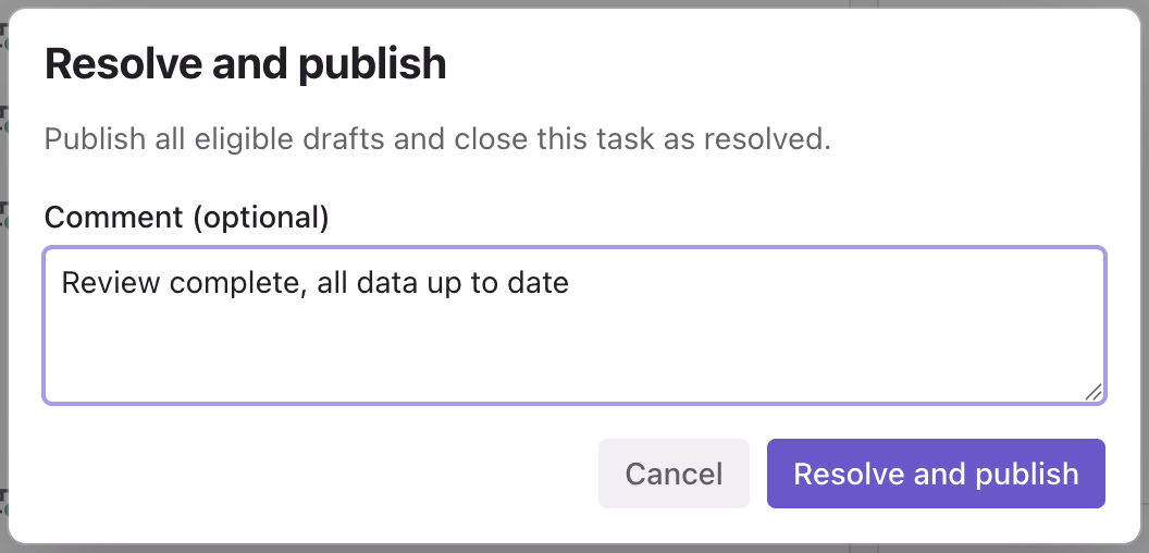 Comment and confirm dialog