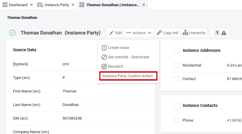 Custom actions for an entity in MDM Web App