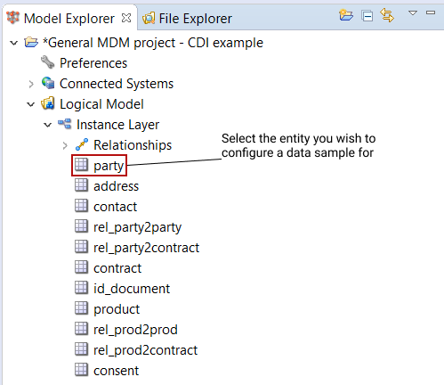 Selecting an entity in Model Explorer