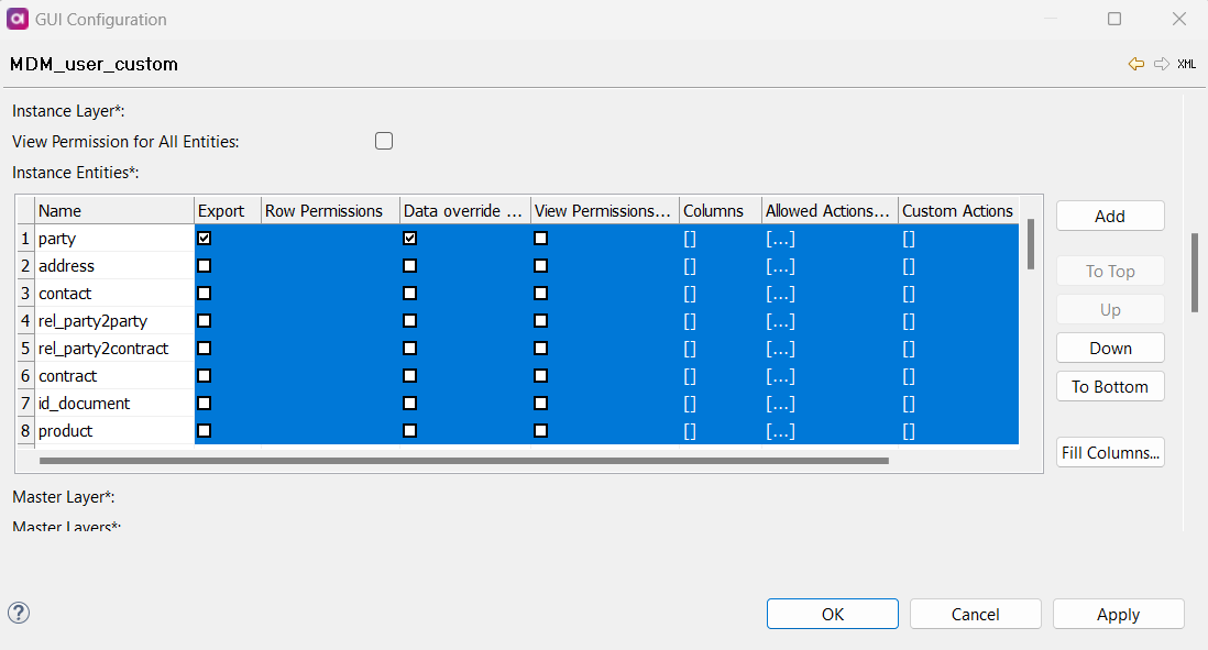 Selecting entities for bulk permission setting