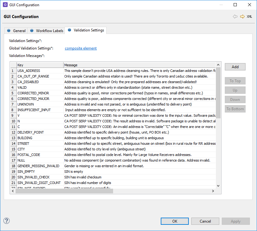 GUI Configuration Validation Settings tab