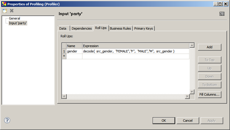 Input category - Roll ups settings