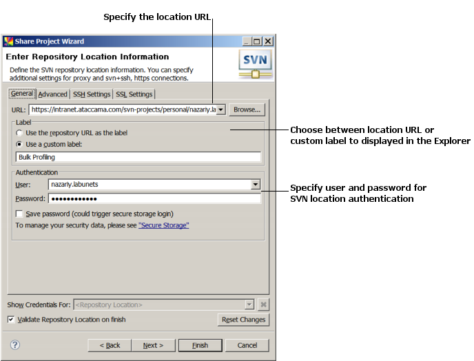 Configuring a new repository location