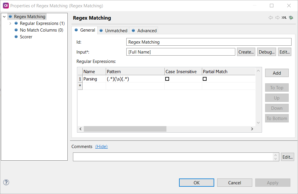 Configure Regex matching step