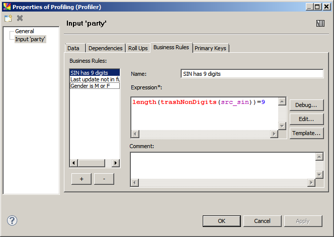 Input category - Business rules settings