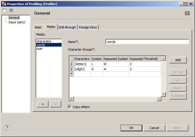 Profiling step - Masks settings