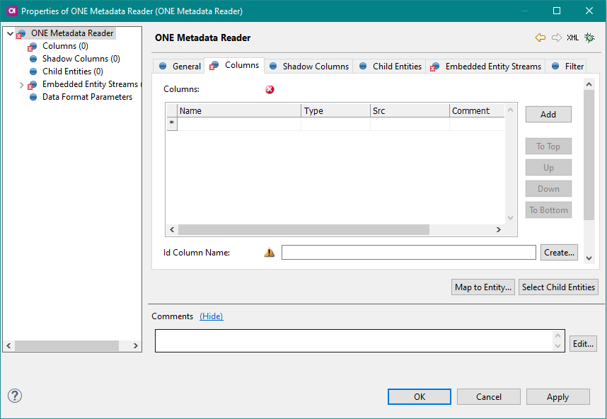 Metadata Reader configuration - Columns