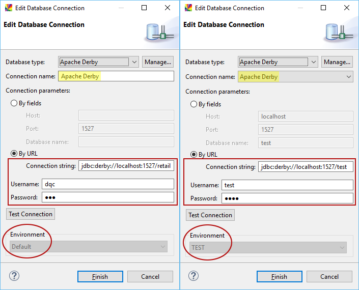 Comparing database connections