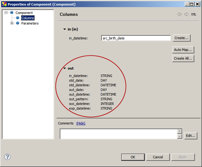 Component with unmappable output columns