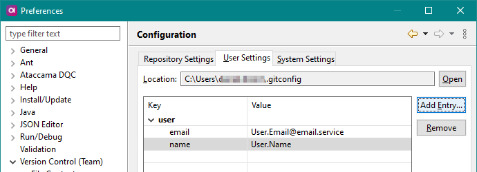 Set username and email