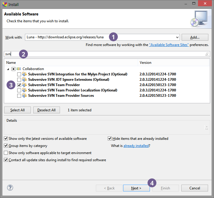 Install SVN plugin and connector