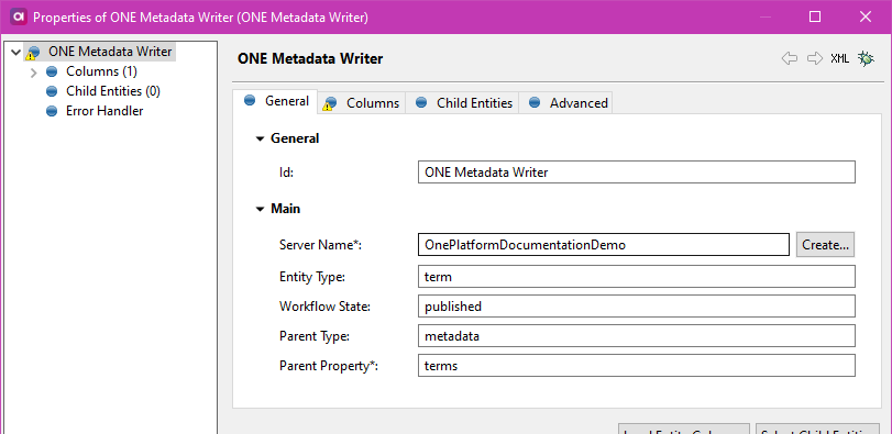 Configure ONE Metadata Writer