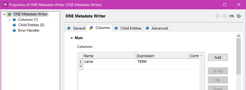 Configure ONE Metadata Writer - Columns