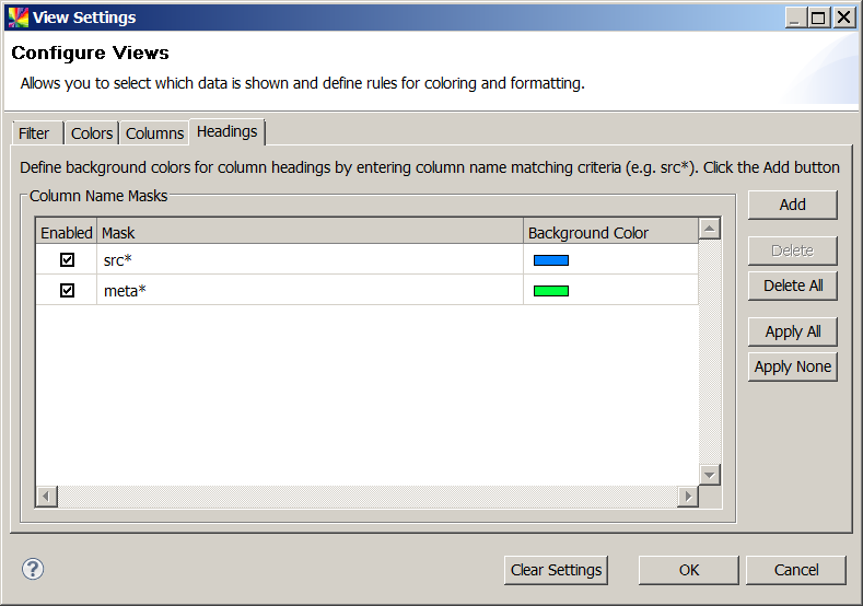 Define coloring rules for headings