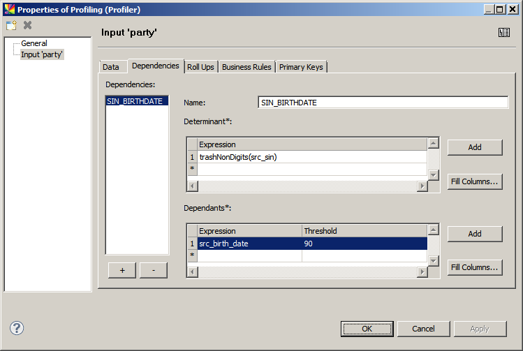 Input category - Dependencies settings