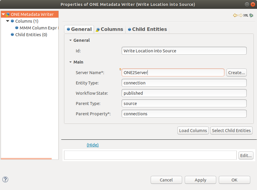 Metadata Writer configuration - General