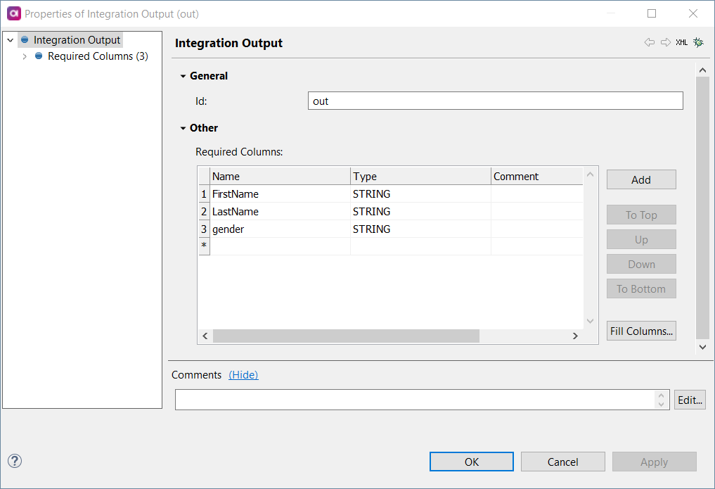 Configure Integration output step