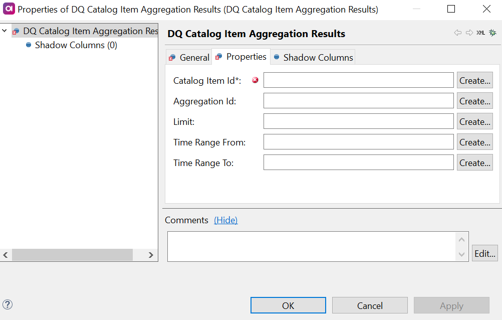 DQ Catalog Item Aggregation Results - Properties