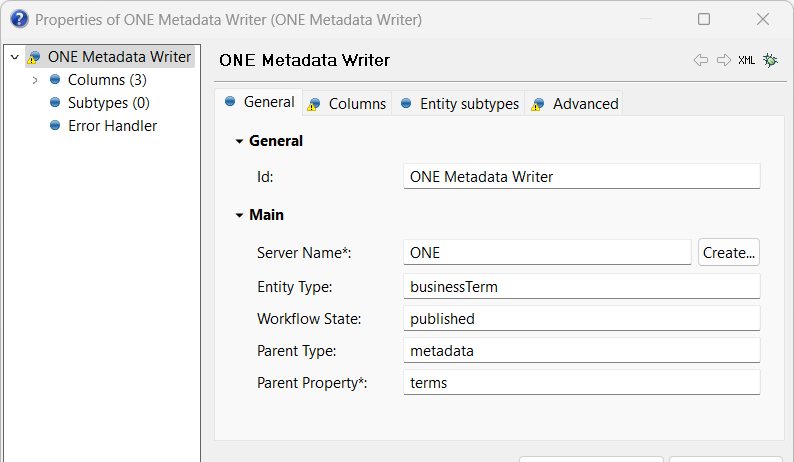 Configure ONE Metadata Writer - General