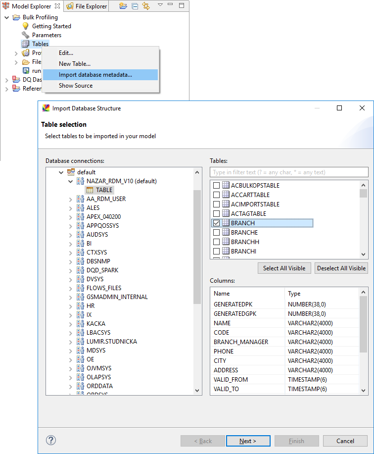 Select tables for profiling