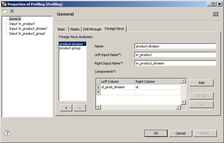 Profiling step - Foreign keys analysis settings