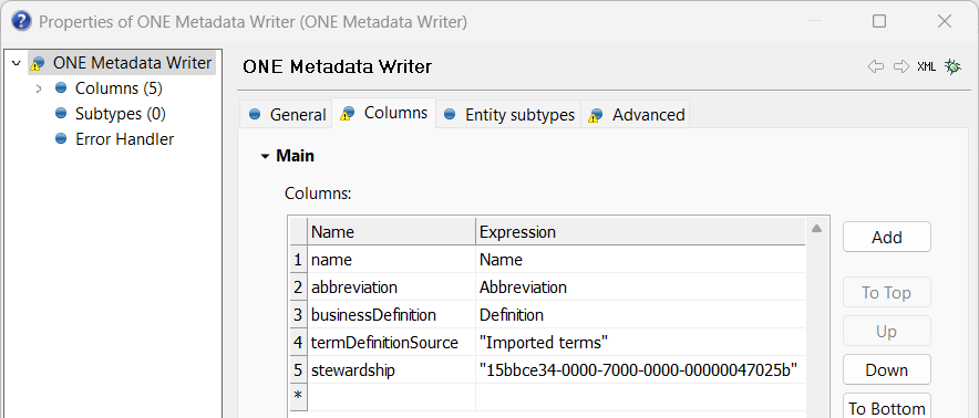 One Metadata Writer - Define additional columns