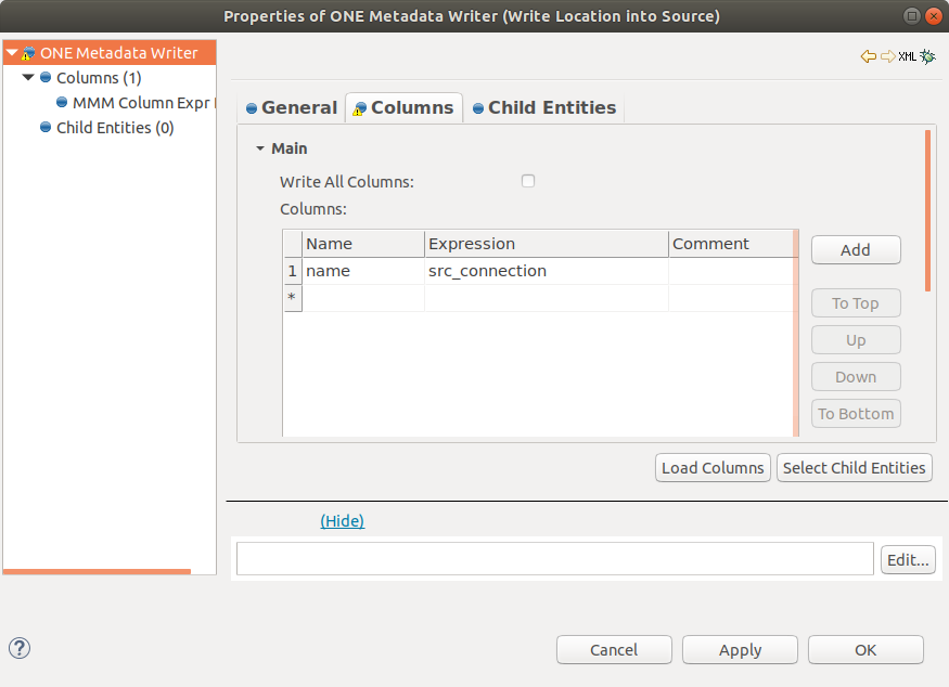 Metadata Writer configuration - Columns