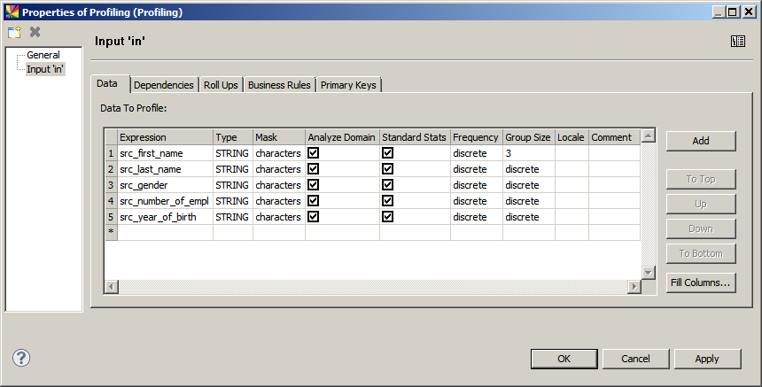 Input category - Data settings