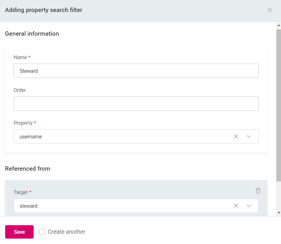 configure full text search add property search filter steward