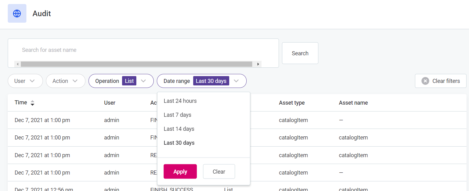 Audit list filter example