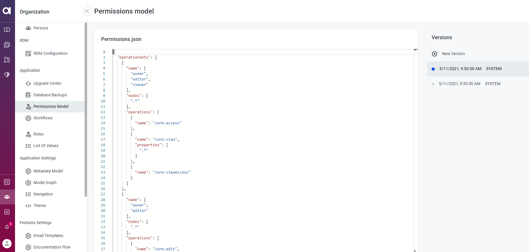 one metadata model reference permissions