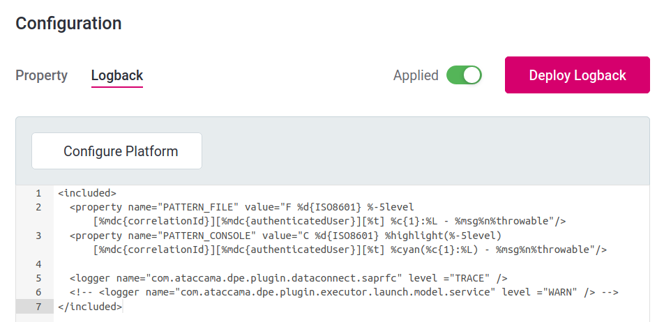 logback configuration one config service